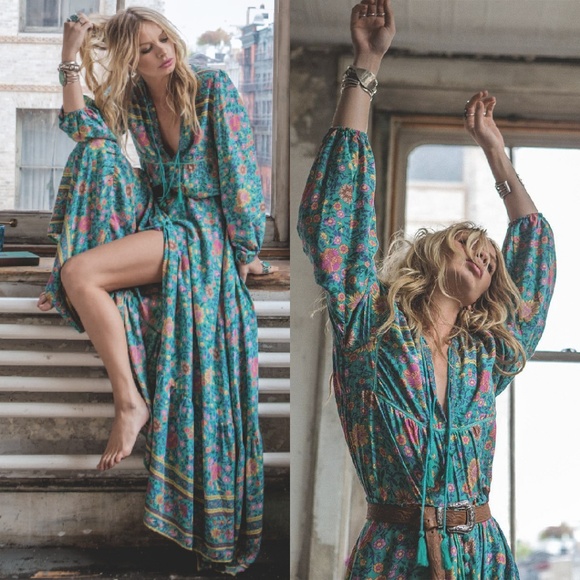 Spell designs folk town blouse turquoise S unicorn - Picture 3 of 8